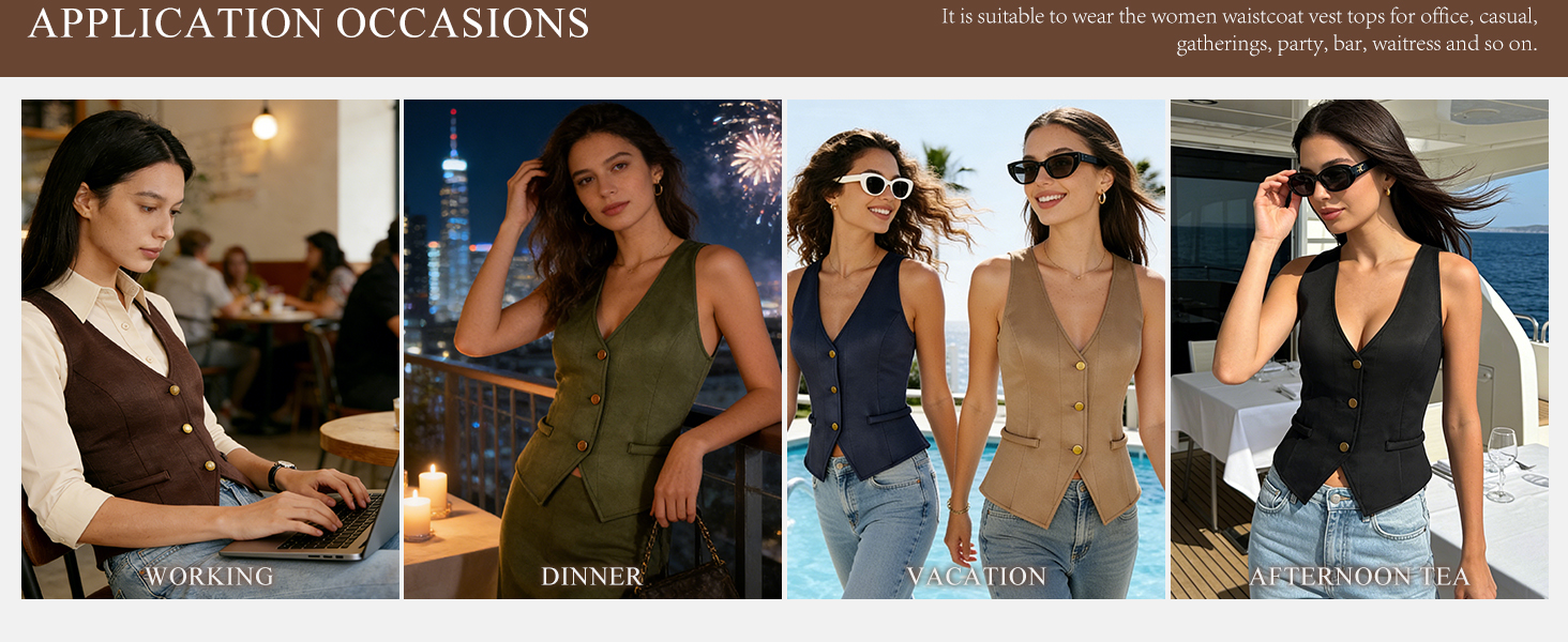Women's Waistcoat Vest Top V-Neck Racerback Suit Vests Dressy Casual Suits Vest Button Down Versatile Blazer Vests 9 Brown Vest Women