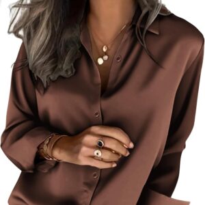 Satin Blouses for Women Silk Button Down Shirts Long Sleeve Business Casual Tops
