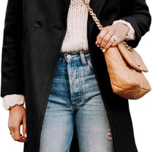 Women's Notch Lapel Double Breasted Wool Blend Mid Long Pea Trench Coat
