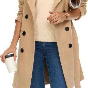 Steve Madden Trench Coat for Women – Double-Breasted Long Winter Faux Wool Coat