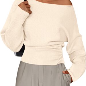 Women Off The Shoulder Sweater 2026 Fall Trendy Long Batwing Sleeve Knit Pullover Going Out Tops Winter Clothing