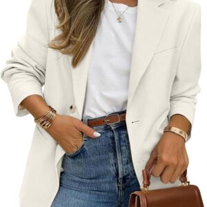 Womens Casual Work Office Blazer Jacket Long Sleeve Lightweight Open Front Two Button Suit Blazer with Pockets