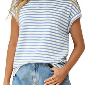 Glamaker Women Cap Sleeve Basic Tops Crewneck Striped Tee Shirts Summer Short Sleeve T-Shirt Casual Fashion Clothes 2026