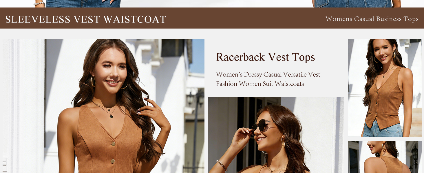 Women's Waistcoat Vest Top V-Neck Racerback Suit Vests Dressy Casual Suits Vest Button Down Versatile Blazer Vests 3 Women Vest