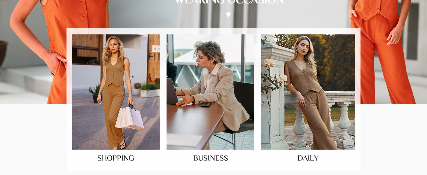 Womens Two Piece Outfits Summer Fashion Button V Neck Crop Vest Blazer and Wide Leg Pants Suit Matching Sets 6 blazer two piece pants set for women