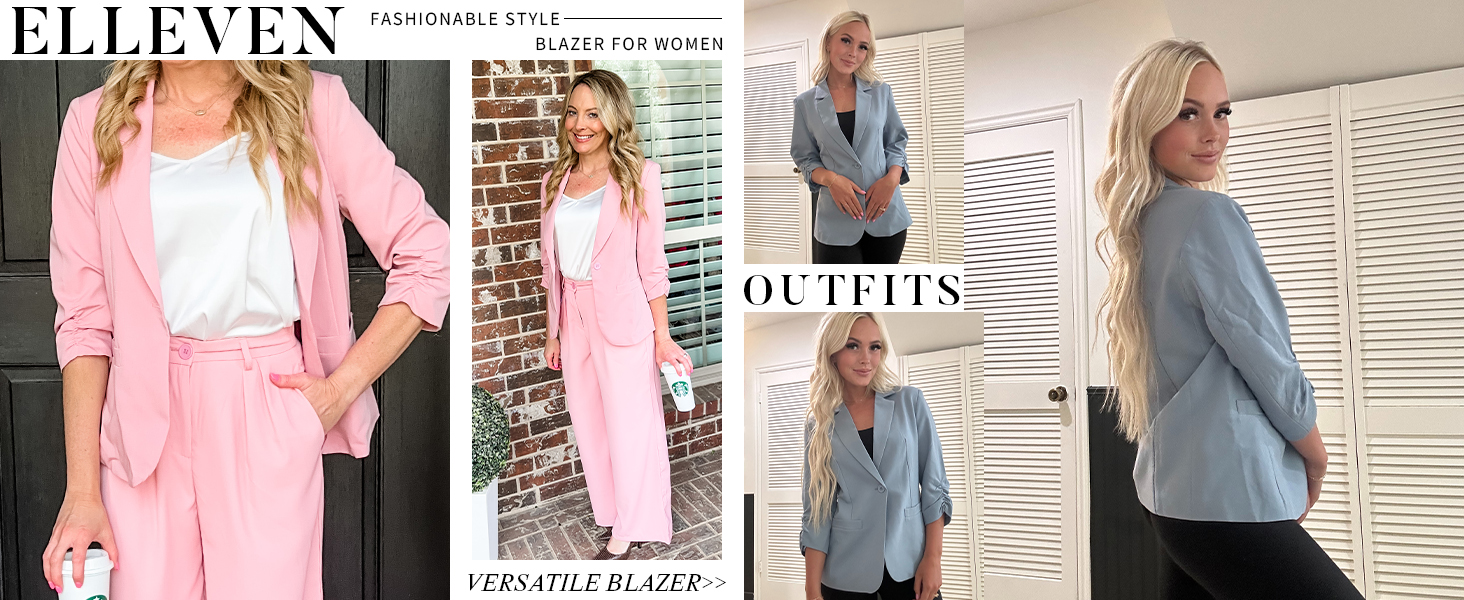 Women's Ruched 3/4 Sleeve Blazers, Lightweight Slim Fit Jackets with Padded Shoulder for Business Casual 6 womens blazer