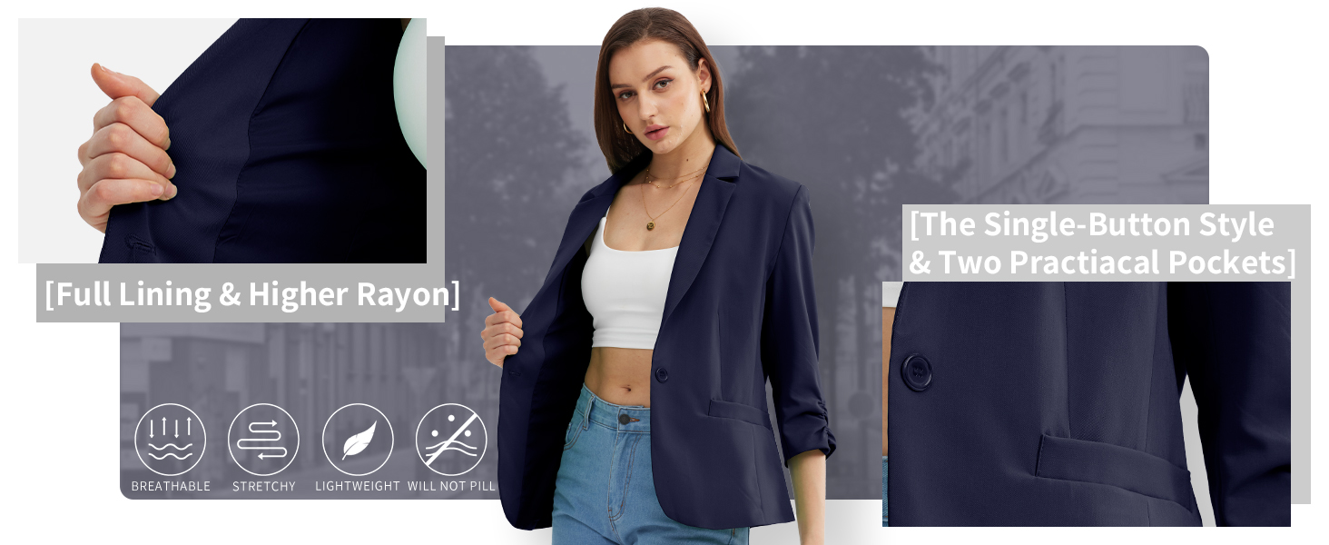 Women's Ruched 3/4 Sleeve Blazers, Lightweight Slim Fit Jackets with Padded Shoulder for Business Casual 5 womens blazer